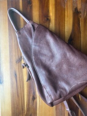 FREE PEOPLE Leather Sling Backpack Brown